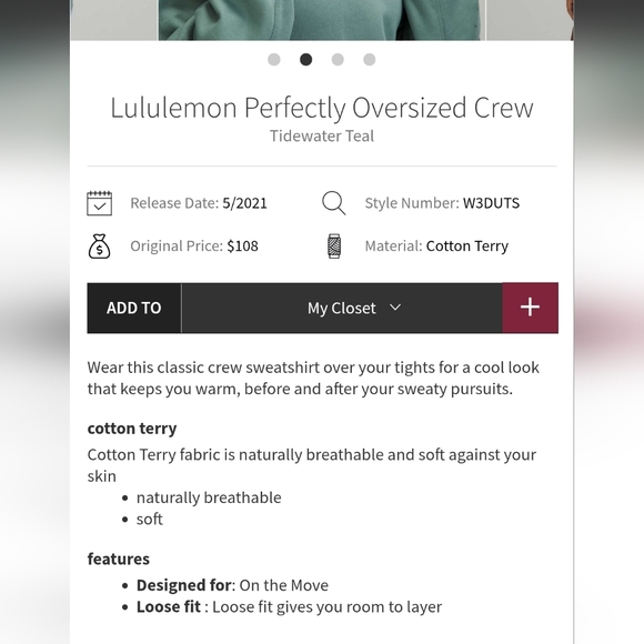Lululemon Perfectly Oversized Crew in Tidewater Teal Cotton/terry - Picture 3 of 8